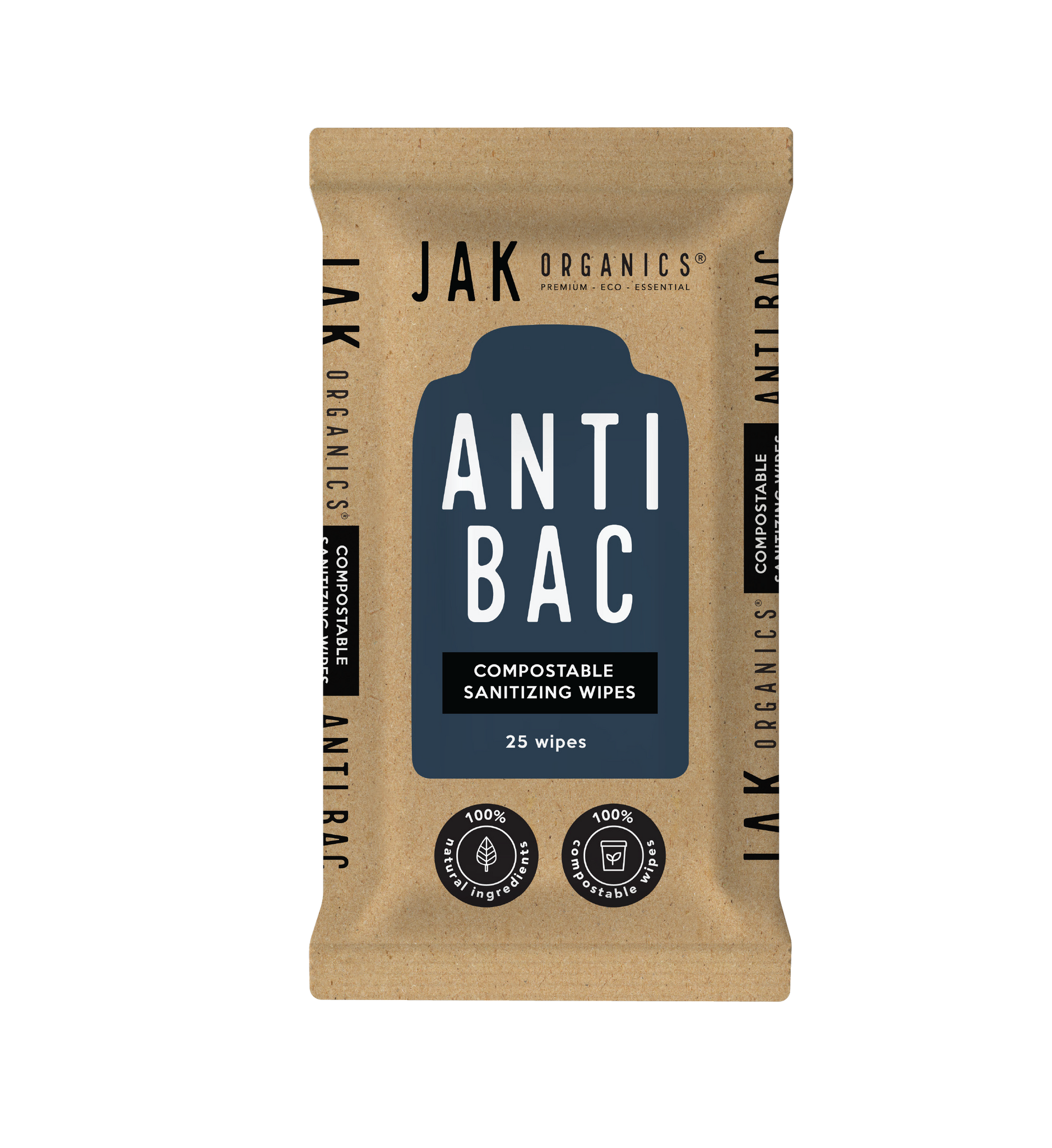 JAK Organics Antibacterial Compostable Sanitizing Wipes - 25 count