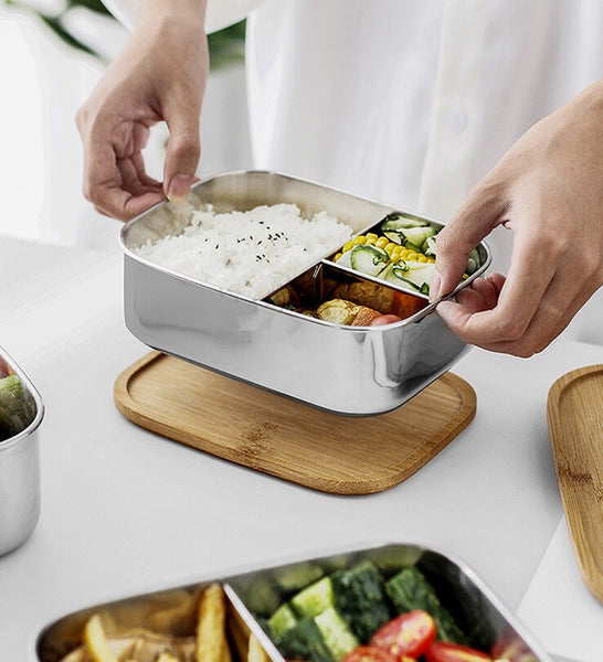 Stainless Steel Bento Box with Bamboo Cover