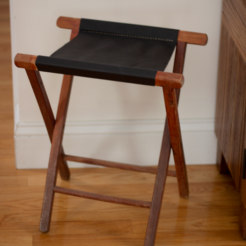 Reclaimed Camp Stool – Black Leather Seat