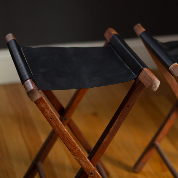 Reclaimed Camp Stool – Black Leather Seat