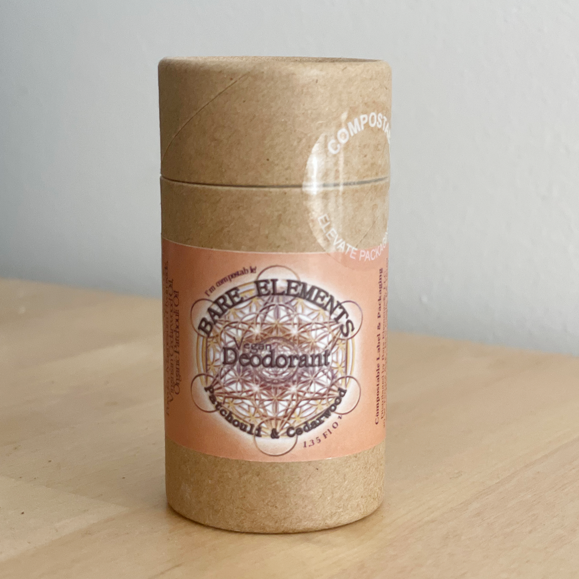 Patchouli & Cedarwood All Natural Vegan Deodorant in Paper Tube - Baking Soda Free