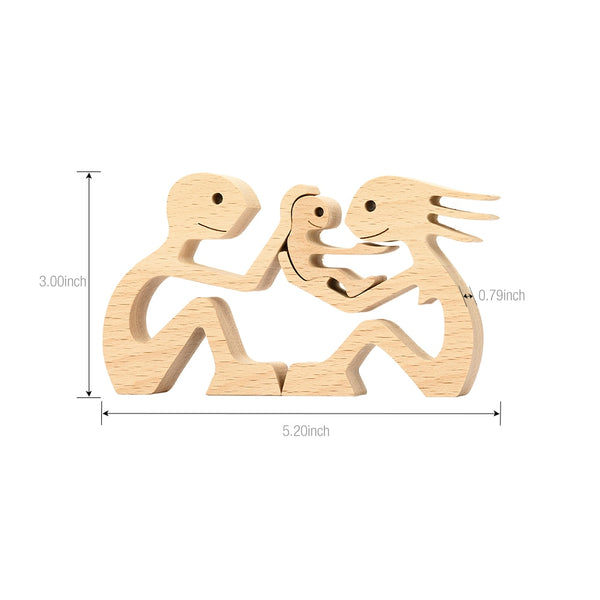 Family with New Baby Wooden Sculpture — Handmade