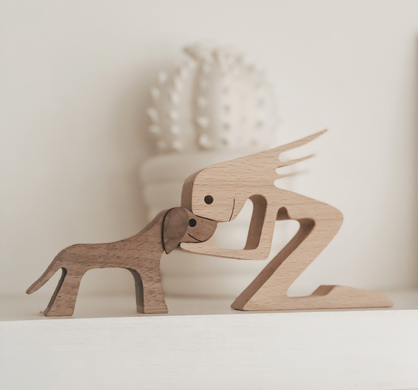 I Love My Dog Wood Scuplture — Handmade — Long Hair  + Floppy Ears