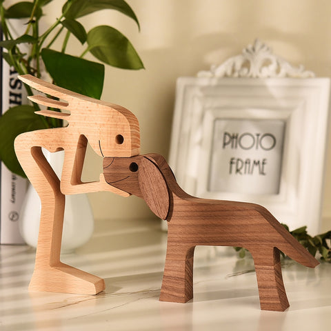 I Love My Dog Wood Scuplture — Handmade — Long Hair  + Floppy Ears