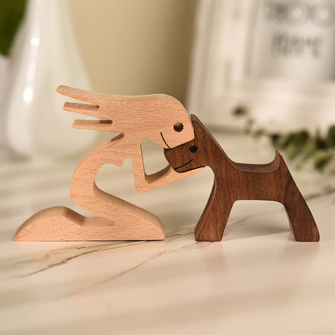 I Love My Dog Wood Sculpture — Handmade — Long Hair