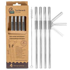 Bendable Stainless Steel Straw - pack of 4 with cleaning brush
