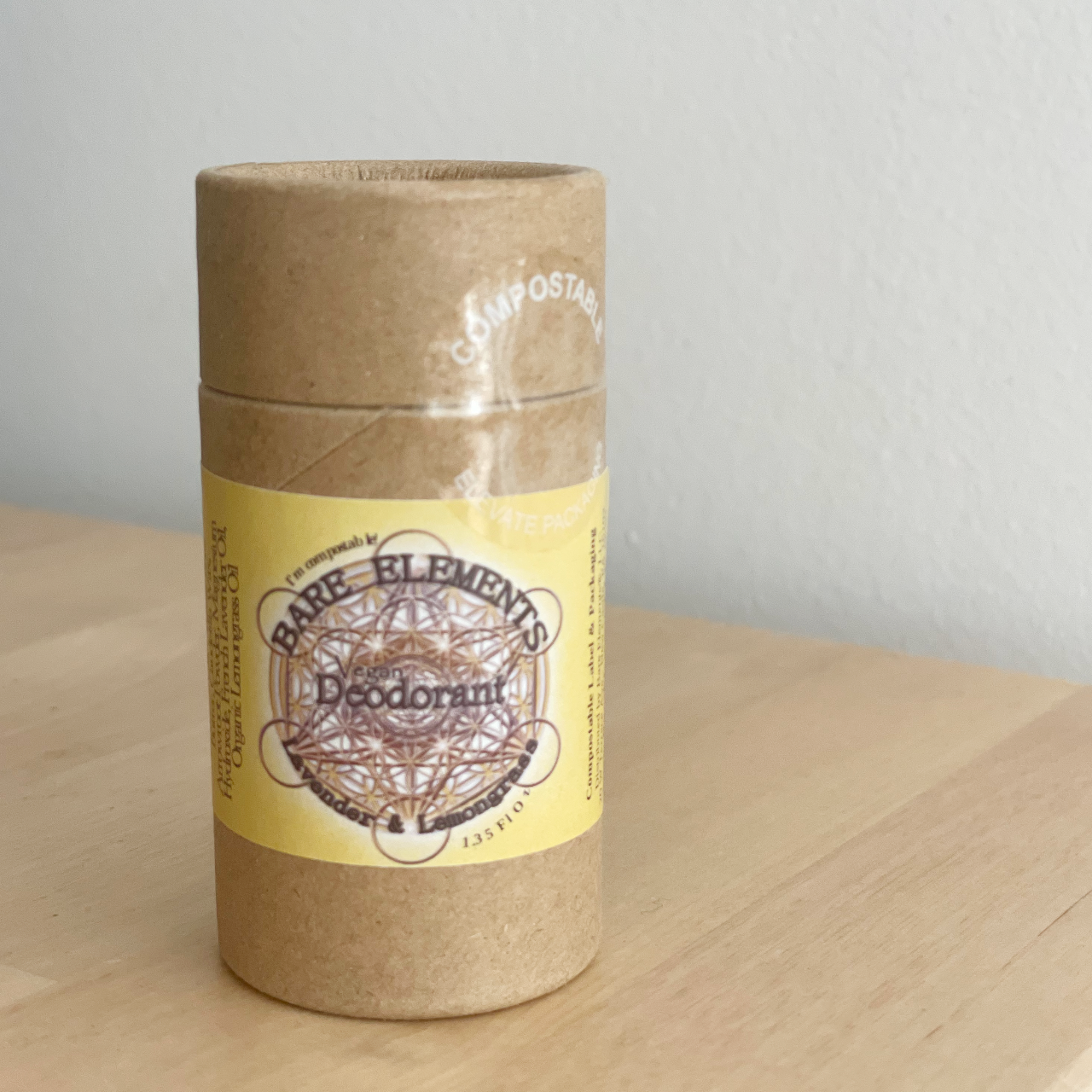 Lavender & Lemongrass All Natural Vegan Deodorant in Paper Tube - Baking Soda Free