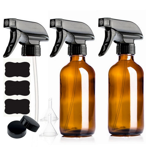 Amber Glass Spray Bottles with labels - 2 pack