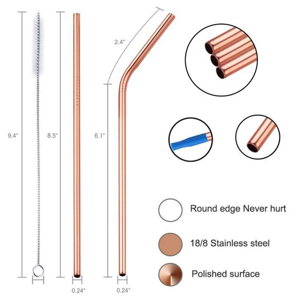 Rose Gold Stainless Steel Reusable Straws