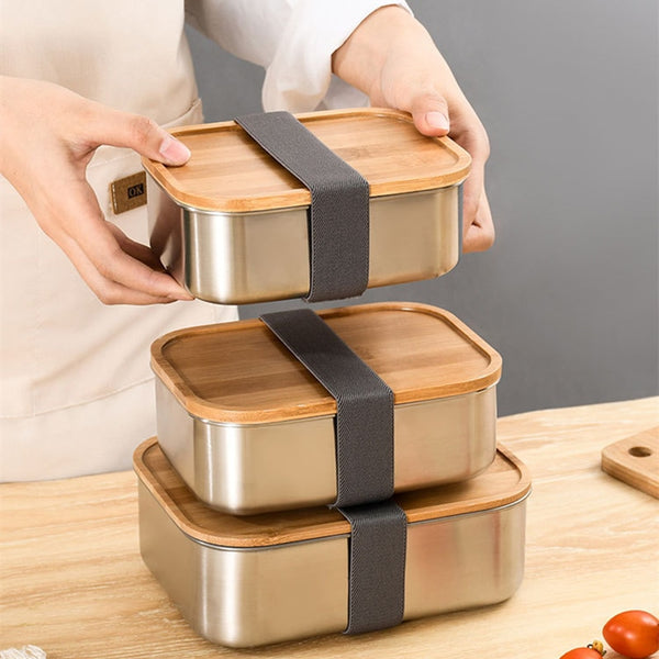 Stainless Steel Bento Box with Bamboo Cover
