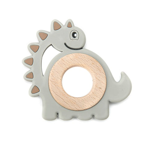 Dinosaur Silicone + Wood Ring Teether