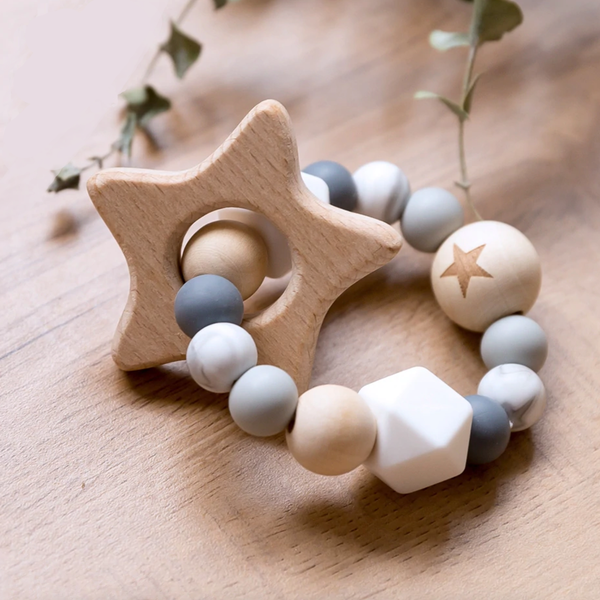 Eco-Baby Wood + Silicone Star Teething Ring